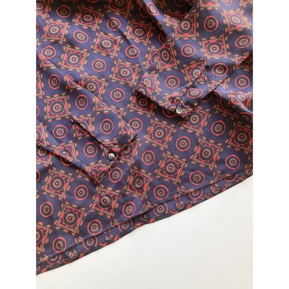 CLUB MONACO Navy Red Foulard Biscuit Print Twill Twist Front Blouse Top, Size XS - Picture 9 of 12